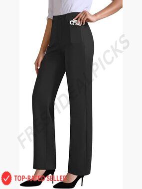 Stretchy High Waisted Work Pants Pull On Slacks with Pockets Business Casual